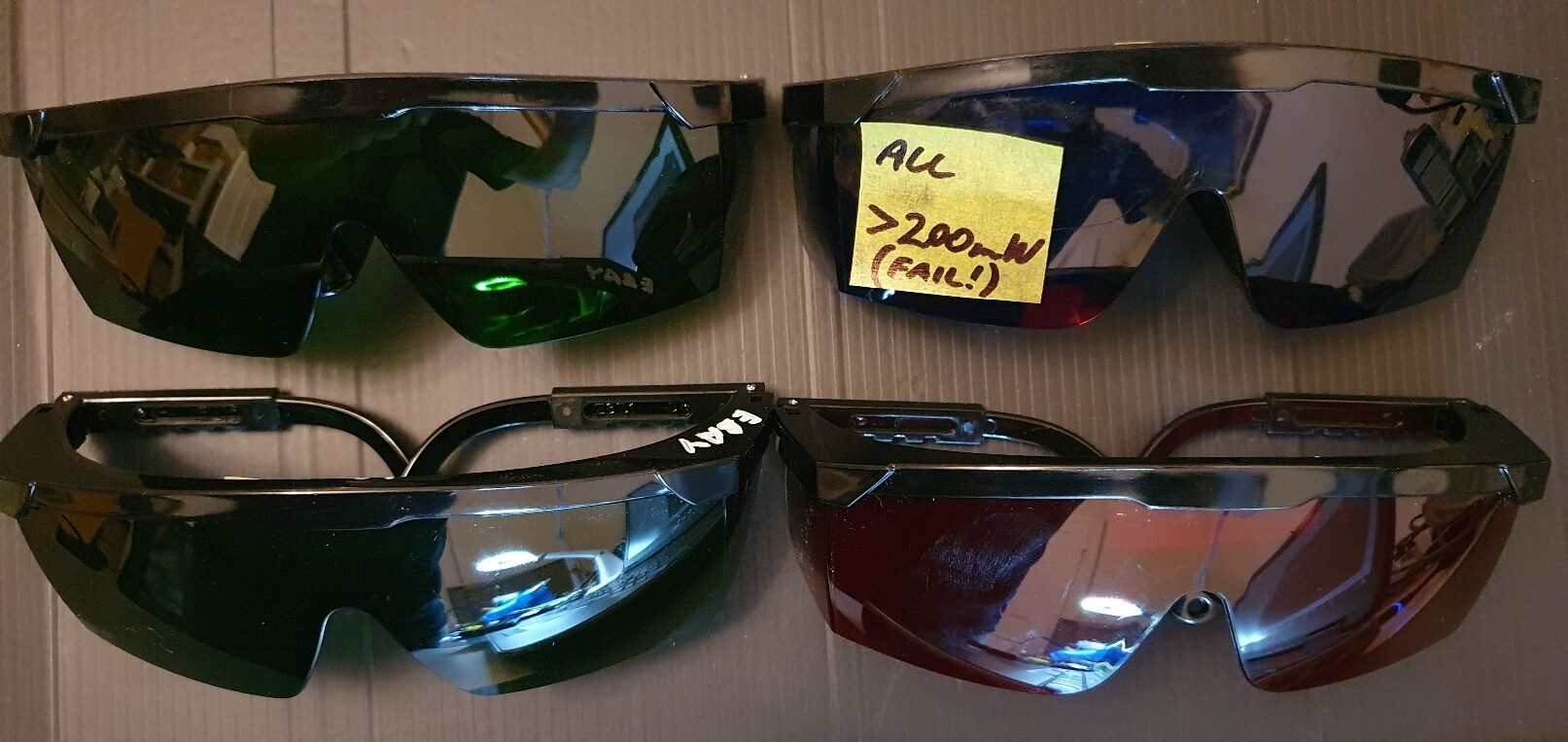 Laser safety glasses that do not protect the user